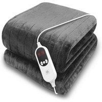 Purus Electric Heated Throw Blanket 160 x 120cm, Machine Washable Soft Fleece Overblanket with Timer and 9 Control Heat Settings (Grey)