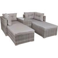 Luxury Grey Wicker Rattan Sofa Cube Garden Furniture Lounger Set Glass Top Table