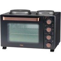 Cooks Professional Mini Oven with Hobs | Energy Efficient Electric Countertop Cooker with Two Hot Plate Hobs & Wire Rack Baking Tray | Kitchen Table Top Grill Ovens | 28L Capacity | Black & Copper…