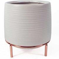 White Ceramic Planter with Metal Stand Plant Pot