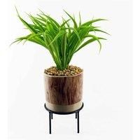 Artificial Grass Plant Planter Ceramic & Metal Stand