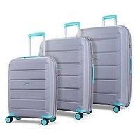 Rock Luggage Tulum Hardshell 8-Wheel Spinner 3 Pc Set -Grey/Aqua