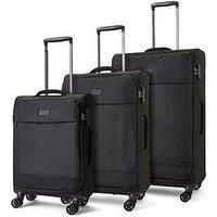 Rock Luggage Paris 8 Wheel Softshell Lightweight 3Pc Suitcase With Lock -Black