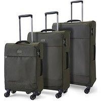 Rock Luggage Paris 8 Wheel Softshell Lightweight 3Pc Suitcase With Lock -Green