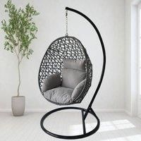 Extra Large Rattan Weave Large Hanging Egg Chair with Cushions for Indoor Outdoor Swing Patio Garden - Grey