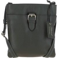 "SB Buckle" Zip Top Real Leather Cross Body Bag