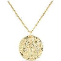 Gold Coin Medallion Goddess Pendant Necklace for Women, Long Disc Layer Choker