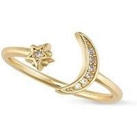 14K Gold Moon and Star Ring