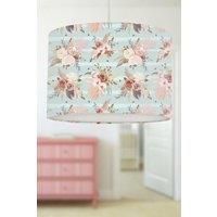 Pink Flowers on Mint Green Stripes Lampshade