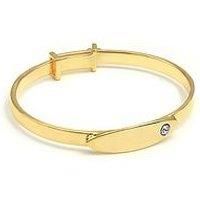 Say It With Baby Engraved Clear Stone Cross Bangle - Yellow Gold