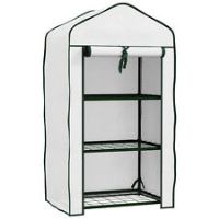 Outsunny Portable Mini Greenhouse with Roll-up Door and Wire Shelves, White