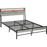 HOMCOM Double Steel Bed Frame, with LED Lights and Headboard Shelf - Grey Aosom UK