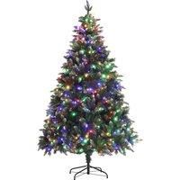 HOMCOM 6ft Prelit Artificial Christmas Tree with Dual Colour LED Light and 1078 Tips, Metal Base, Realistic Hinged Xmas Tree, Green