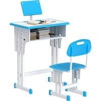 HOMCOM Kids Adjustable Desk and Chair Set, Book Stand, Pen Slot - Blue Aosom UK