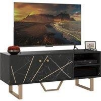 HOMCOM TV Stand Cabinet for TVs up to 50 Inches, TV Unit with Storage Shelves and Cupboard for Living Room, Black Marble Tone