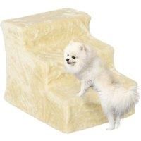 PawHut Three-Step Dog Stairs, with Washable Plush Cover, for High Bed Sofa, Dog Stairs for Small Dog and Cat - Beige Aosom UK