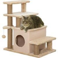 PawHut Adjustable Cat Steps, with House & Hanging Toy Ball - Beige Aosom UK