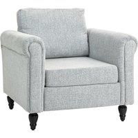 HOMCOM Vintage Accent Chair, Upholstered Occasional Chair with Back Pillow, Rolled Arms, Rubber Wood Legs, Light Grey