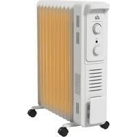 HOMCOM 2500W Oil Radiator, 11 Fin Energy Efficient Portable Electric Heater with 3 Heat Settings, Adjustable Thermostat, White Aosom UK