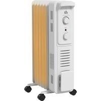 HOMCOM 1500W Oil Filled Radiator, 7 Fin Energy Efficient Portable Electric Heater with 3 Heat Settings, Adjustable Thermostat, Safety Tip Over, Overheat Protection, for Home, White