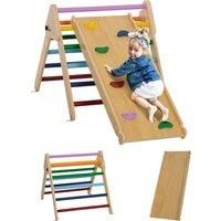 AIYAPLAY Toddler Climbing Frame for Kids with Ramp, 3 in 1 Wooden Pikler Triangle Set for 18-48 Months, Multicolour Aosom UK