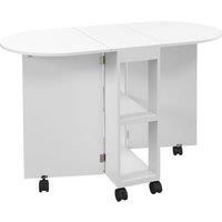 HOMCOM Four-Person Drop Leaf Dining Table, with Wheels - White Aosom UK