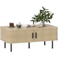 HOMCOM Coffee Table with Storage, Living Room Table with Slatted Tambour Sliding Doors and Foot Pads, Rectangular Coffee Table with Elevated Base for Living Room, Oak Aosom UK