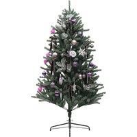 HOMCOM 6ft Artificial Prelit Christmas Tree w/ Warm White LED Lights & 796 Tips, Metal Stand, Xmas Tree w/ Purple Ornaments, Home Office Aosom UK