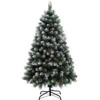 HOMCOM 5ft Artificial Pine Christmas Tree with 489 Branch Tips and Steel Base, Realistic Hinged Tree with Pinecones, Green Aosom UK