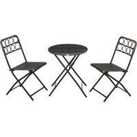 Outsunny 3 PCS Rattan Wicker Bistro Set with Easy Folding, Hand Woven Rattan Coffee Table and Chairs for Outdoor Lawn, Pool, Balcony & Garden, Grey