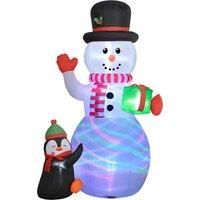 Outsunny 8FT Inflatable Snowman Holding Gift Box with Penguin, Christmas Blow Up Snowman with Rotating Colorful LED Light for Party Aosom UK