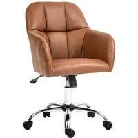 HOMCOM Computer Desk Chair, PU Leather Swivel Office Chair, Makeup Vanity Chair with Height Adjustable, Wheels, for Home Study Bedroom, Brown