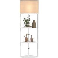 HOMCOM Corner Floor Lamp with Shelves, Tall Standing Lamps for Living Room, with Pull Chain Switch Bulb not Included, White Aosom UK