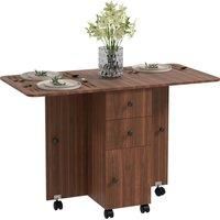 HOMCOM Multi-Storage Six-Person Drop Leaf Dining Table - Distressed Brown Aosom UK