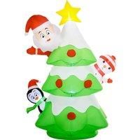 Outsunny 8FT Christmas Inflatable Christmas Tree with Santa Claus, Snowman and Penguin Behind, Christmas Blow Up Outdoor LED Display Aosom UK