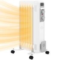 HOMCOM Oil Radiator Argos, 1500W Energy Efficient Portable Electric Heater with 7 Fin, 3 Heat Settings, Overheat Protection, Wheels, White Aosom UK