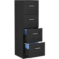 HOMCOM File Cabinet with 4 Drawers for Home Office, Vertical Filing Cabinet with Lock, Adjustable Hanging Bar for A4 and Letter Size, Black Wood Effect