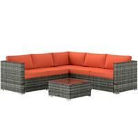 Outsunny 4 Pieces Rattan Garden Furniture Sofa Set with Coffee Table Orange