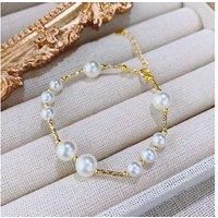 S925 Sterling Silver Pearl Station 14K Gold Plated Bracelet