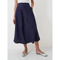 Crew Clothing Linen Blend Button Through Skirt - Navy