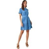 Belted Cotton Denim Frill Hem Dress