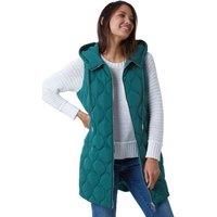 Roman Originals Quilted Gilet with Hood for Women UK Ladies Sleeveless Coat Hooded Jacket Padded Bodywarmer Winter Lightweight Warm Autumn Funnel Neck Longline Soft Bubbly - Dark Green - Size L