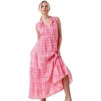 Roman Petite Tie Dye Tiered Midi Dress for Women UK - Ladies Spring Everyday Summer Holiday V-Neckline Comfy Sleeveless Soft Tie Detail Frock Vacation Lightweight Gowns - Pink - Size 12