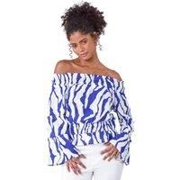 Animal Print Textured Bardot Top for Women UK - Ladies Roman