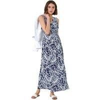 Roman Originals Maxi Dress for Women UK Ladies Twist Knot Front Floral Summer Party Casual Holiday Bohemian Boho Beach Evening Long Floor Length Sleeveless V Neck - Navy & White - Size 12