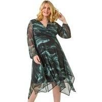 Curve Abstract Print Wrap Stretch Midi Dress