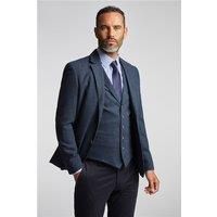 Jeff Banks Navy Blue Herringbone Mens Regular Fit Blazer - Formal & Casual by Suit Direct