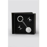 Grey Men's Suit Jacket Direct Circle Cross Cufflinks and Keyring Set