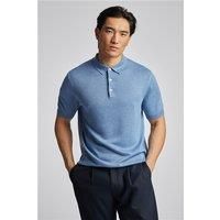 Limehaus Short Sleeve Blue Knitted Regular Fit Polo, Short Sleeve by Suit Direct