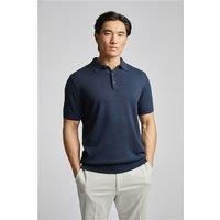 Limehaus Short Sleeve Navy Blue Knitted Regular Fit Polo, Short Sleeve by Suit Direct